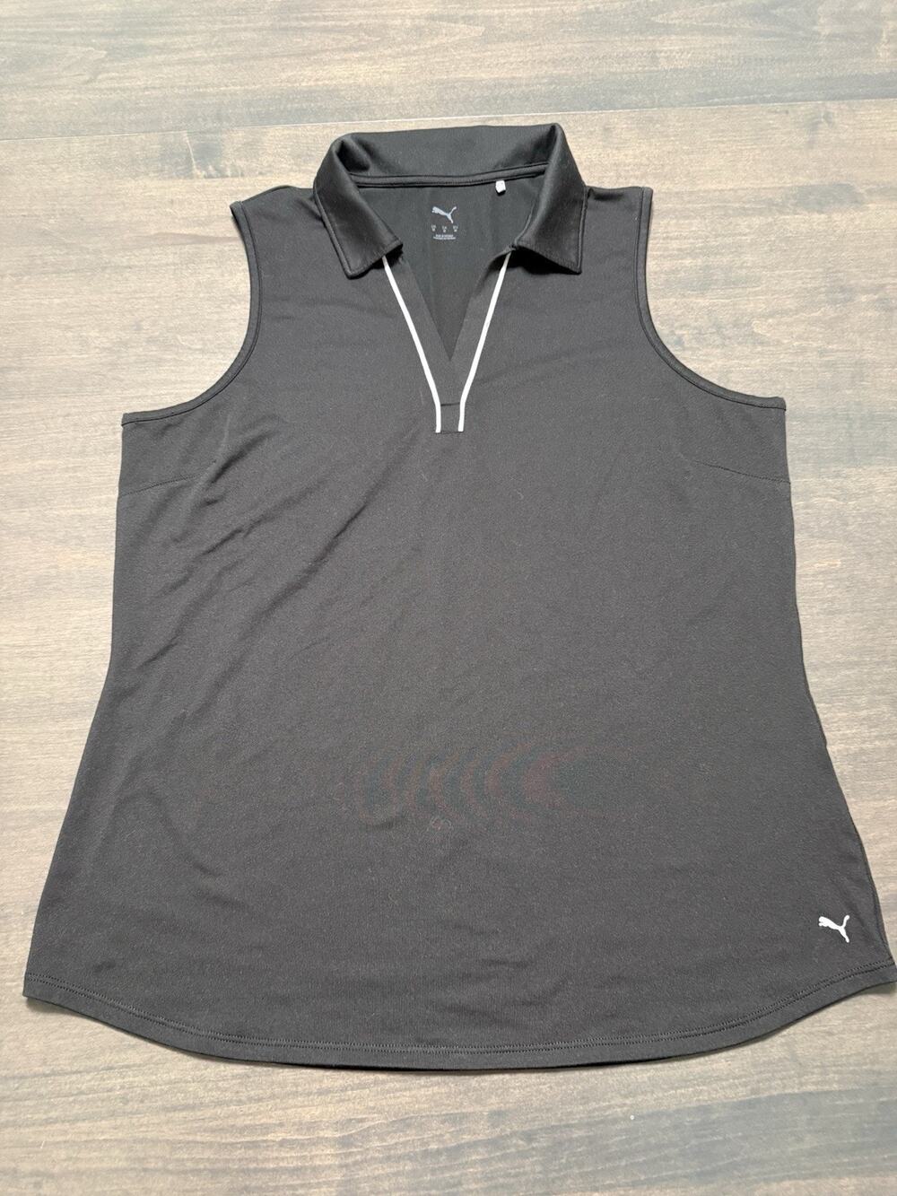 PUMA women's black/white sleeveless golf shirt Sz M EUC!